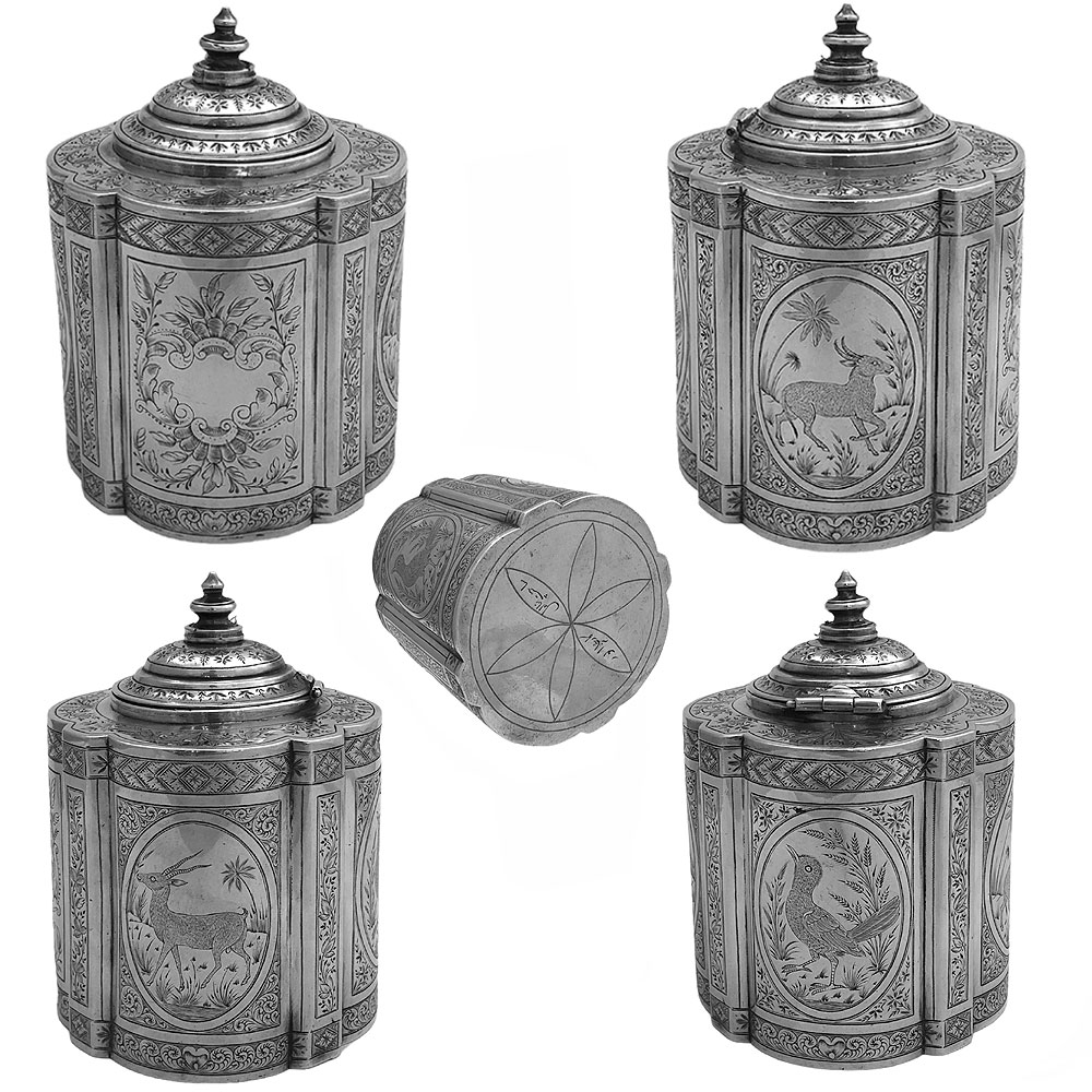 Antique Persian  Silver Tea Caddy 1850