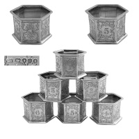 Set of 6 Victorian  Silver Napkin Rings 1886